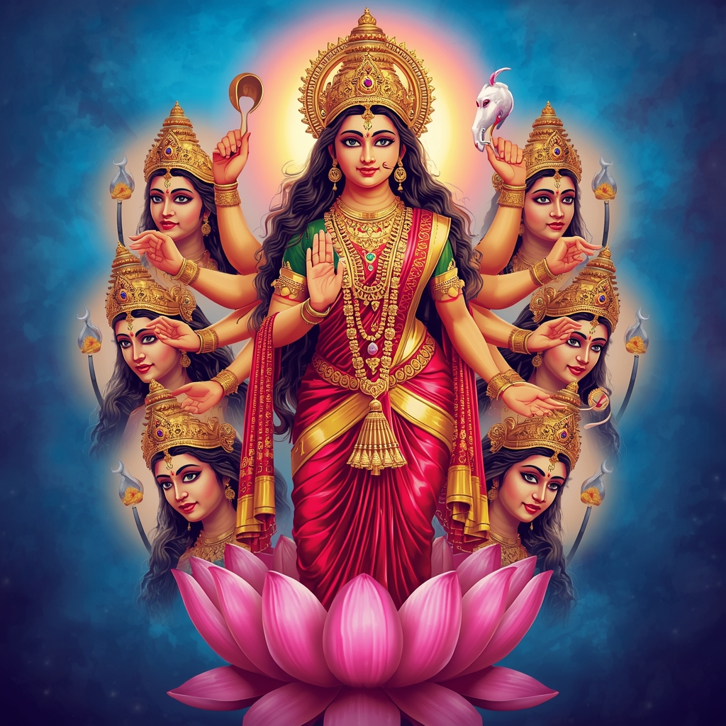 Lucid Origin Nava Chandi Images Featuring The Hindu Goddess Durga With Nine Fierce Faces Each 0